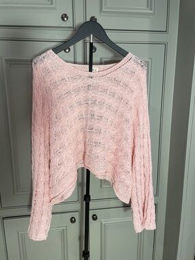 POL Light Pink Peach Open-Weave Cropped Knit Top